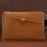 Premium Leather Business Laptop Bag With Zipper - Universal Fit - Brown