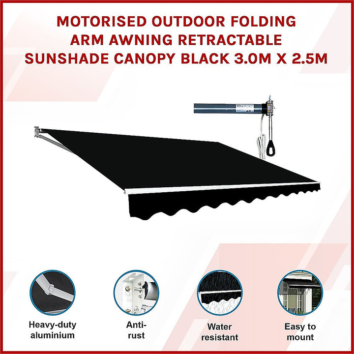 Motorised Outdoor Folding Arm Awning 3.0 x 2.5m Black – Bariloche | King of Knives e-store