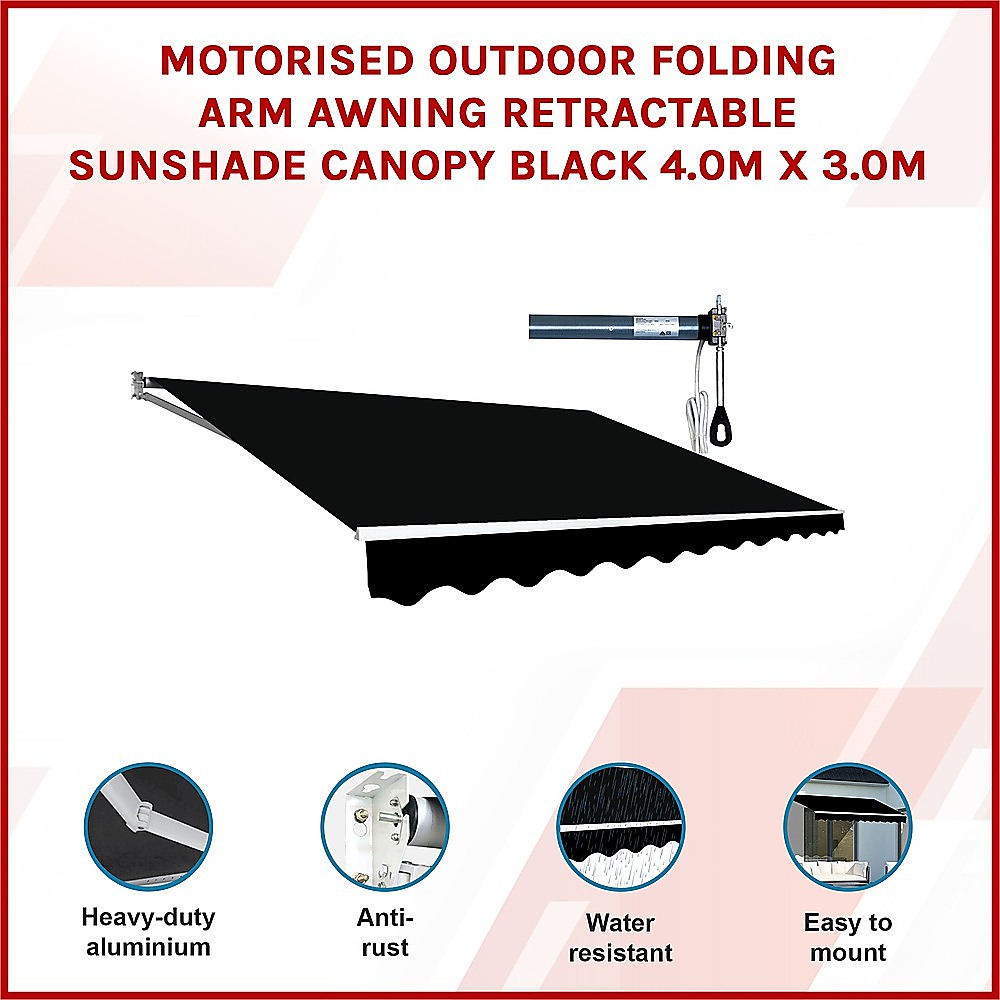 Motorised Outdoor Folding Arm Awning 4x3m Black | King of Knives e-store