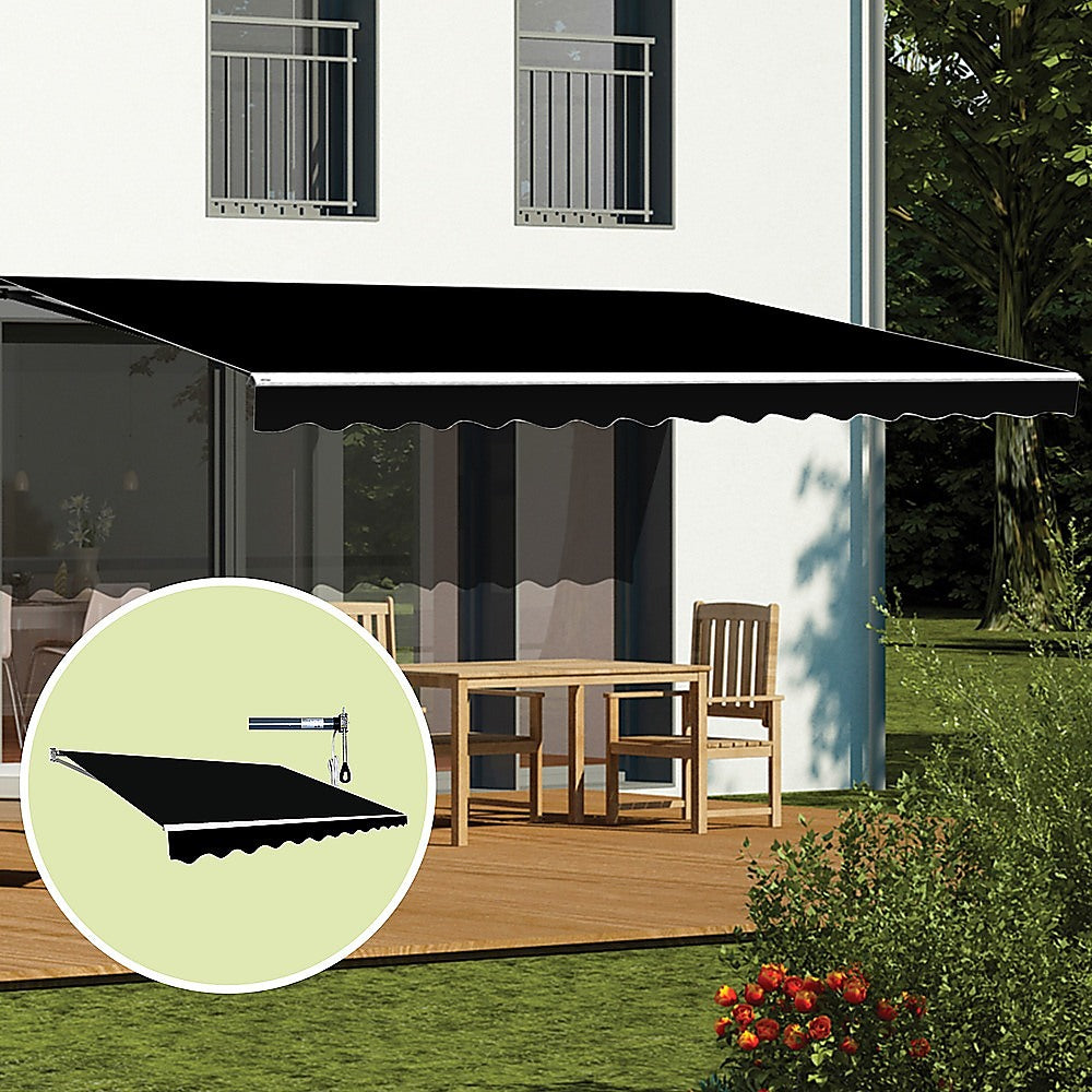 Motorised Retractable Folding Arm Awning 5x3m Black Outdoor Shade | King of Knives e-store