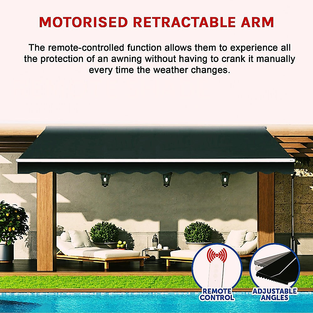 Motorised Retractable Folding Arm Awning 5x3m Black Outdoor Shade | King of Knives e-store