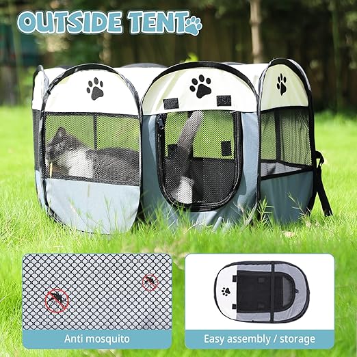 Portable Pet Playpen with Oxford Cloth, Foldable Octagon Dog & Cat Tent, Indoor & Outdoor Use  size 91*91*58cm