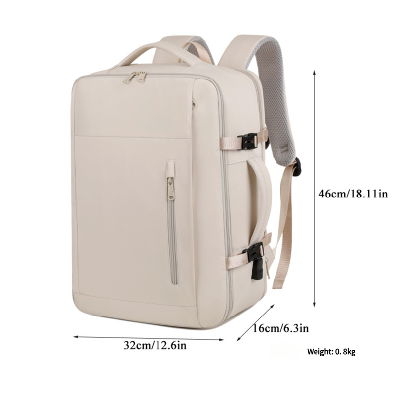 Beige Expandable Backpack with USB Port - Multi-Functional Outdoor, Commuter & Laptop Bag