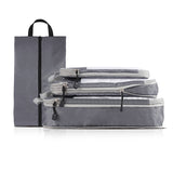 4-piece Set Grey Compression Travel Storage Bags Set, Mesh Travel Organizers for Luggage, Foldable and Space-Saving Packing Cubes