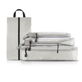 4-piece Set Beige Compression Travel Storage Bags Set, Mesh Travel Organizers for Luggage, Foldable and Space-Saving Packing Cubes