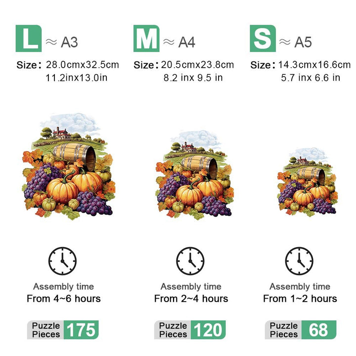 Purple grapes Thanksgiving Wooden Puzzle - Vegetable & Fruit Design, Home Decor, Educational Toy (Size S)