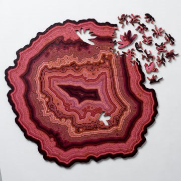 Red Algorithmic Agate Jigsaw Puzzle - 164 Unique Wooden Pieces