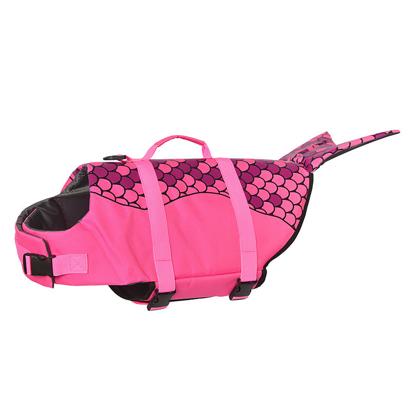 Size XL Pink Scale Pattern Pet Life Jacket for Dogs - Summer Swimming Safety Vest with Shark Fin for Small to Large Breeds