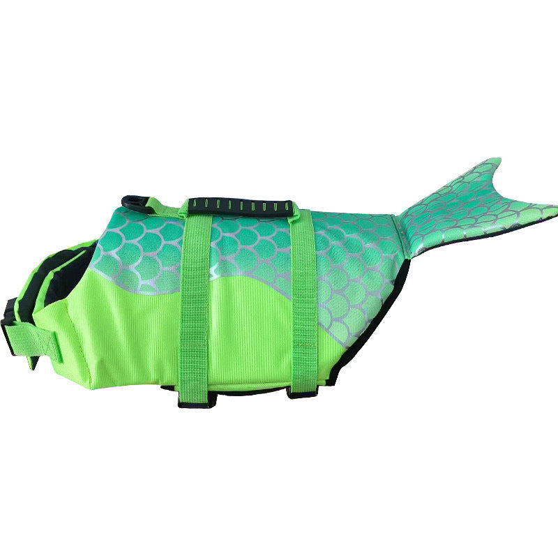 Size M Green Scales Pattern Pet Life Jacket for Dogs - Summer Swimming Safety Vest with Shark Fin for Small to Large Breeds