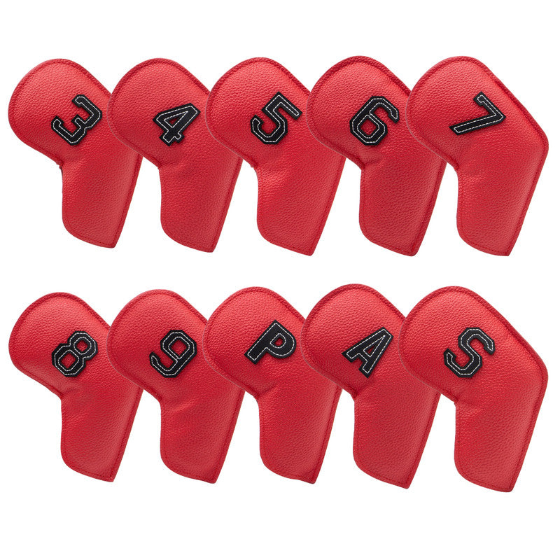 Red Golf Iron Head Covers Set of 10 - Waterproof PU Leather Club Protectors with Embroidered Numbers (3-9, P, A, S)