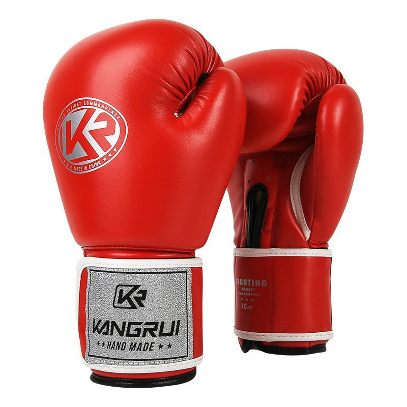 Red And Silver Durable 8oz PU Leather Boxing Gloves - Padded & Ventilated for Training