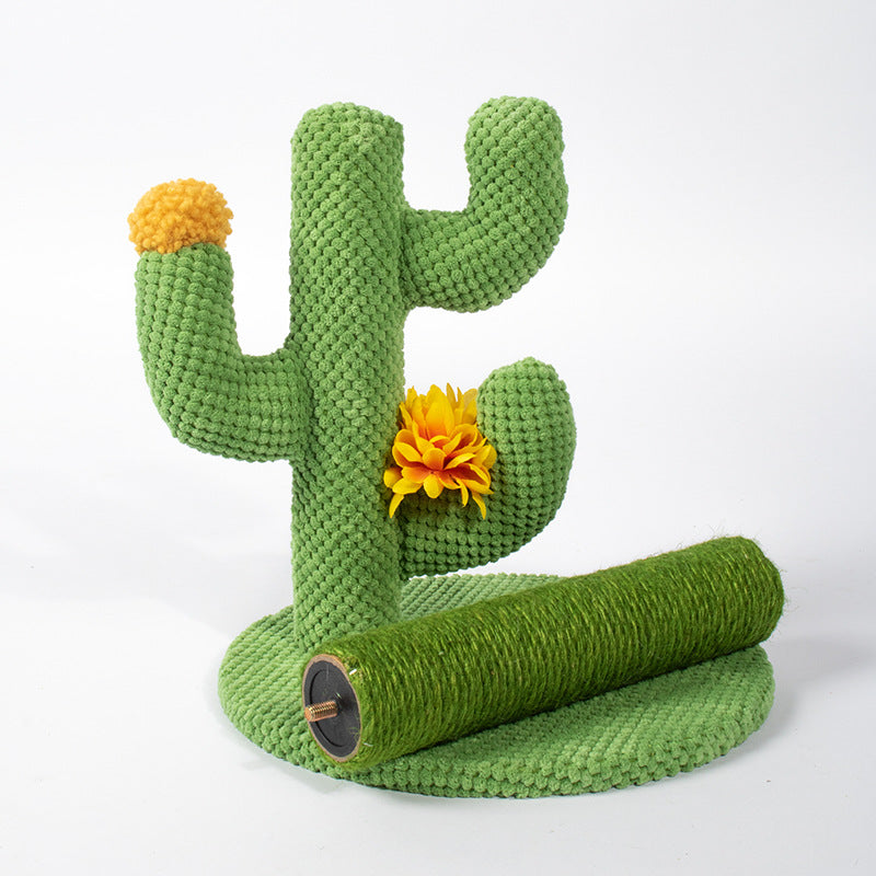 Cactus-Shaped Cat Scratching Post with Sisal Rope and Plush Chenille - Green