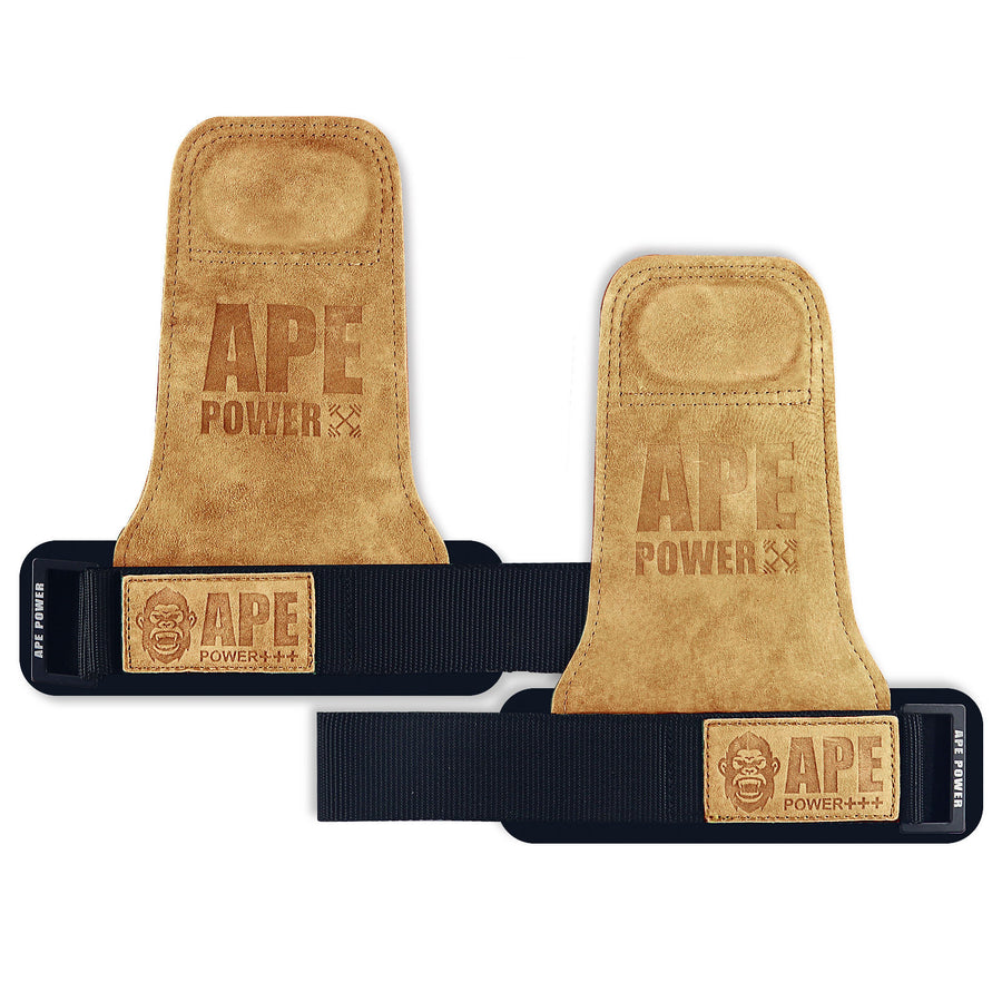 Heavy Duty Weightlifting Grips - Anti-Slip Cowhide Palm Protectors with Neoprene Wrist Support & Adjustable Straps(Brown)