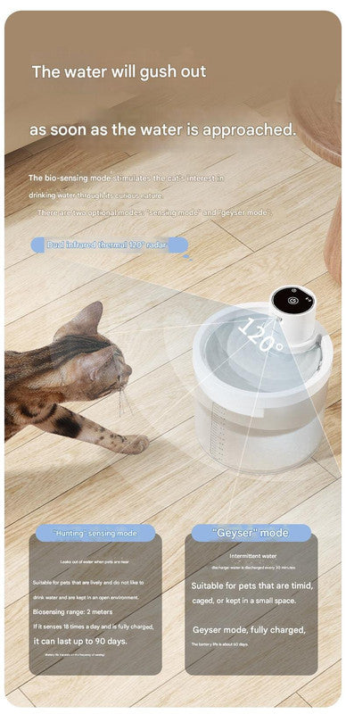 Orange Wireless Automatic Pet Water Fountain - 2.2L Motion Sensor Dispenser