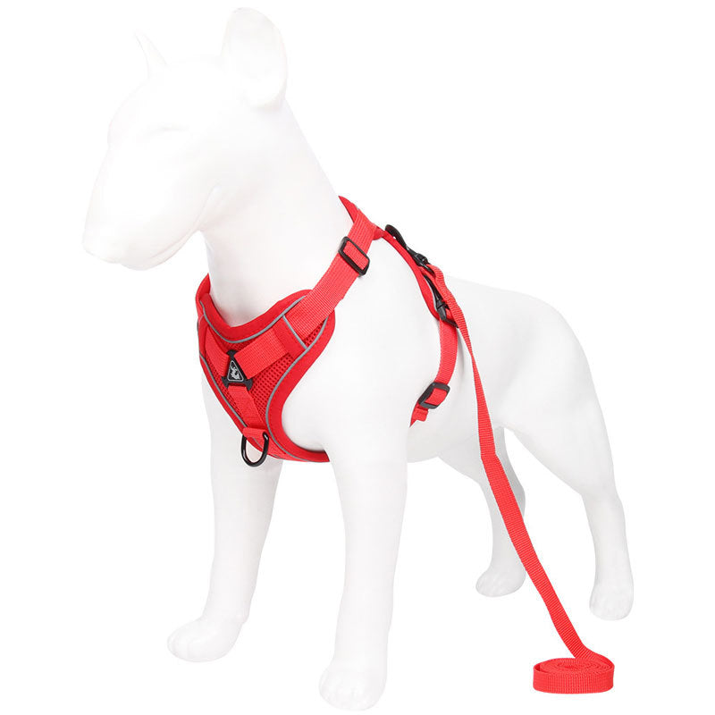 Red Reflective Mesh Dog Harness and Leash Set - Adjustable No-Pull Vest - M