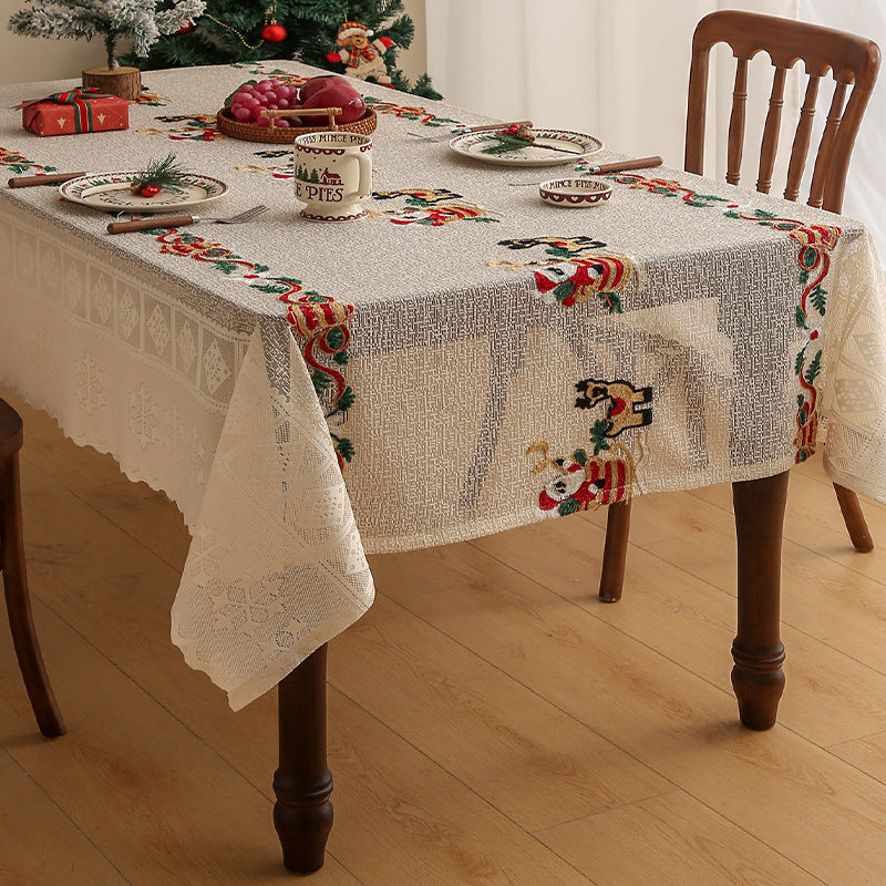 Embroidered Christmas Tablecloth - Embroidered Santa Claus, Reindeer (140*140cm)