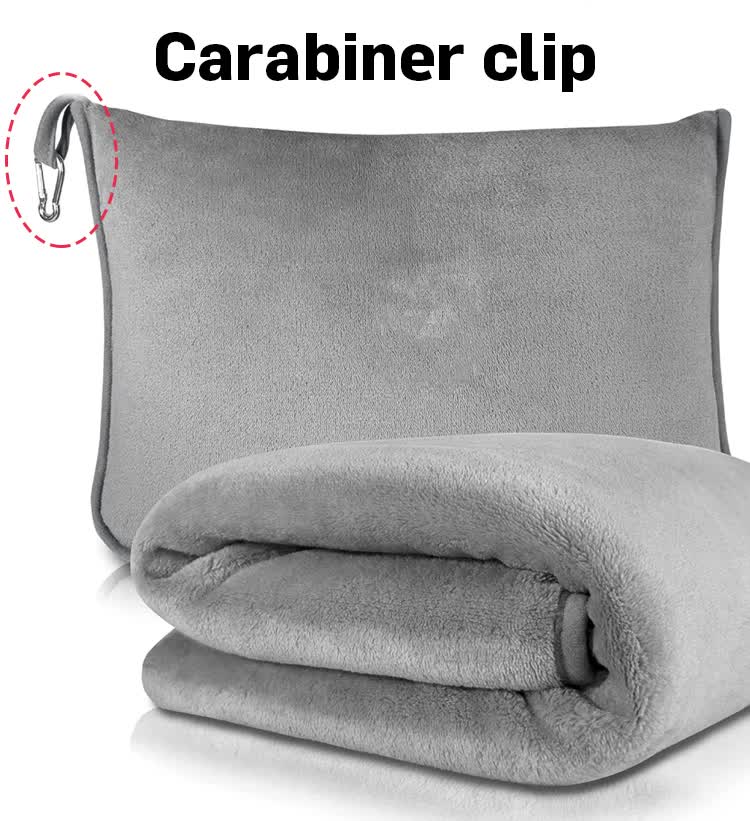 Light Blue 2-in-1 Plush Travel Blanket & Pillow Set - Soft Flannel with Luggage Strap & Carabiner (50x60in)