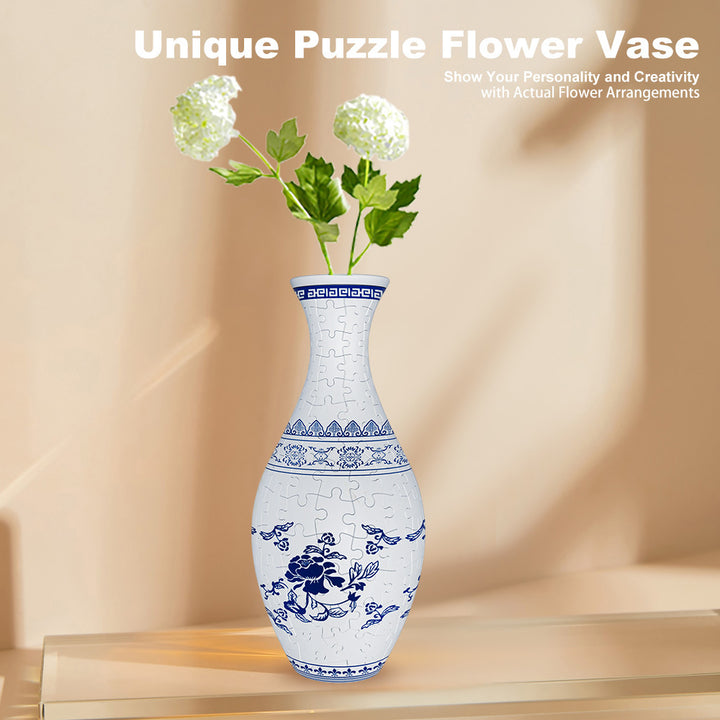 Unique 3D Puzzle Vase with Built-in Water Holder - Fun DIY Project (Blue Boat)