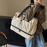 khaki and Black Large Capacity Travel Bag with Wet/Dry Separation - Canvas + Polyester, Lightweight Handbag for Short Trips and Fitness, Fits on Luggage
