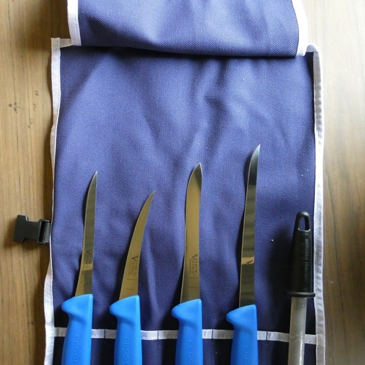 Victory inland coastal fishing knife roll set blue Progrip handles stainless steel filleting boning knives set