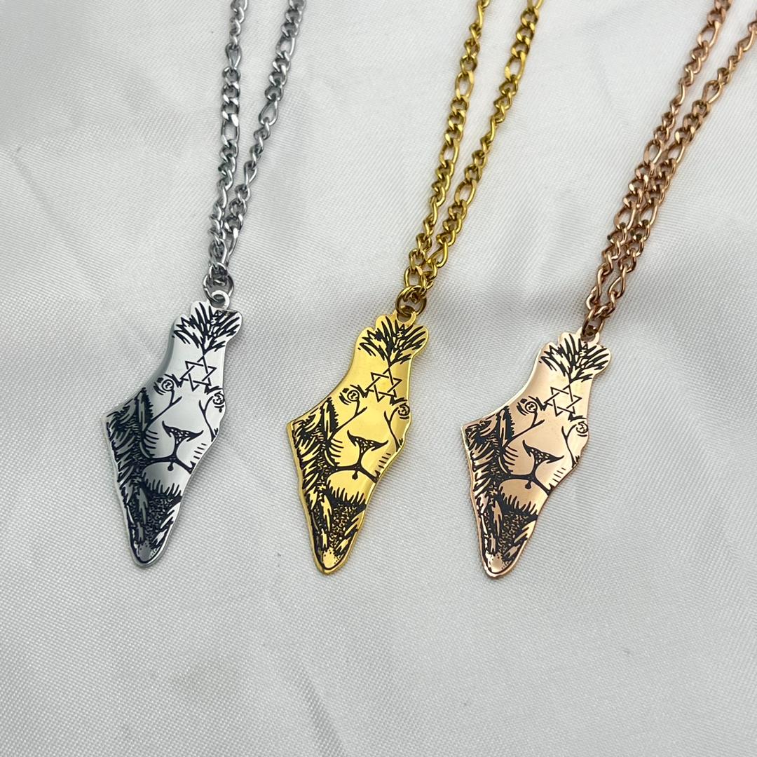 Lion of Judah Israel Map Pendant Necklace-0