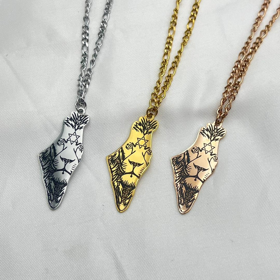 Lion of Judah Israel Map Pendant Necklace-0