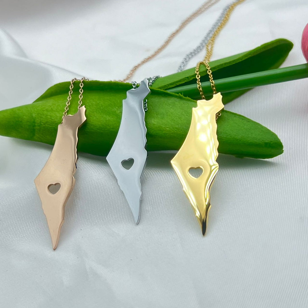 Map of Israel Necklace with Heart Cutout-0