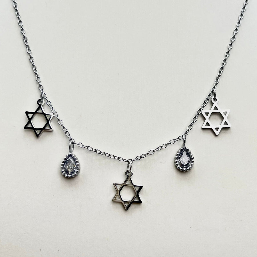 Star of David and Teardrop Charm Necklace-0