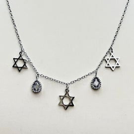 Star of David and Teardrop Charm Necklace-0