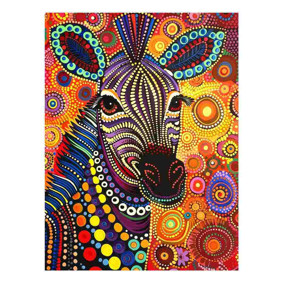 Colorful Zebra  Style of Aboriginal Dot Painting-0