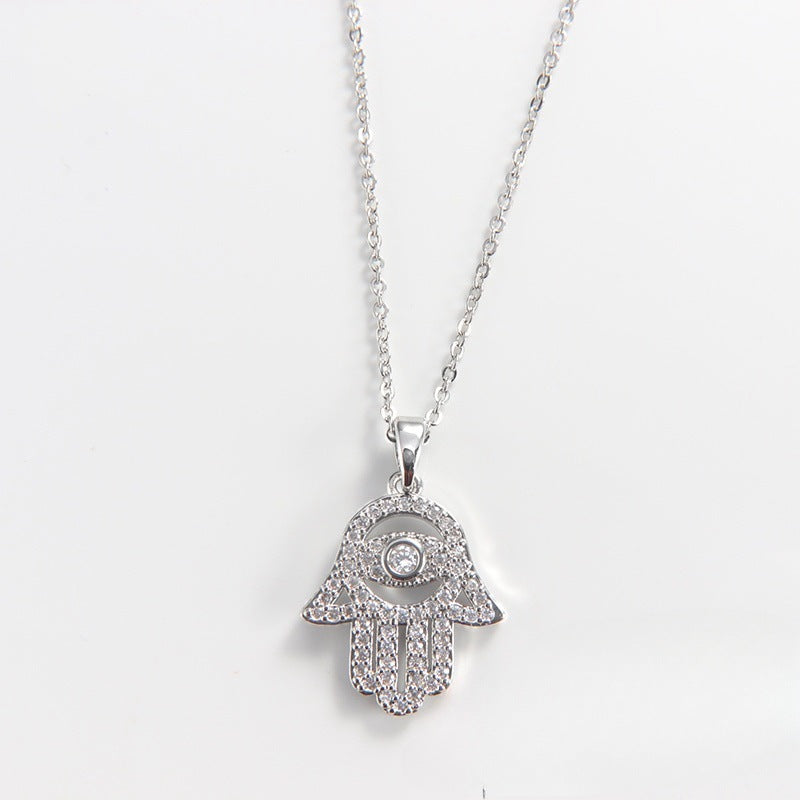 Order Israel Hamsa Pendant Necklace with Crystal Accents-0