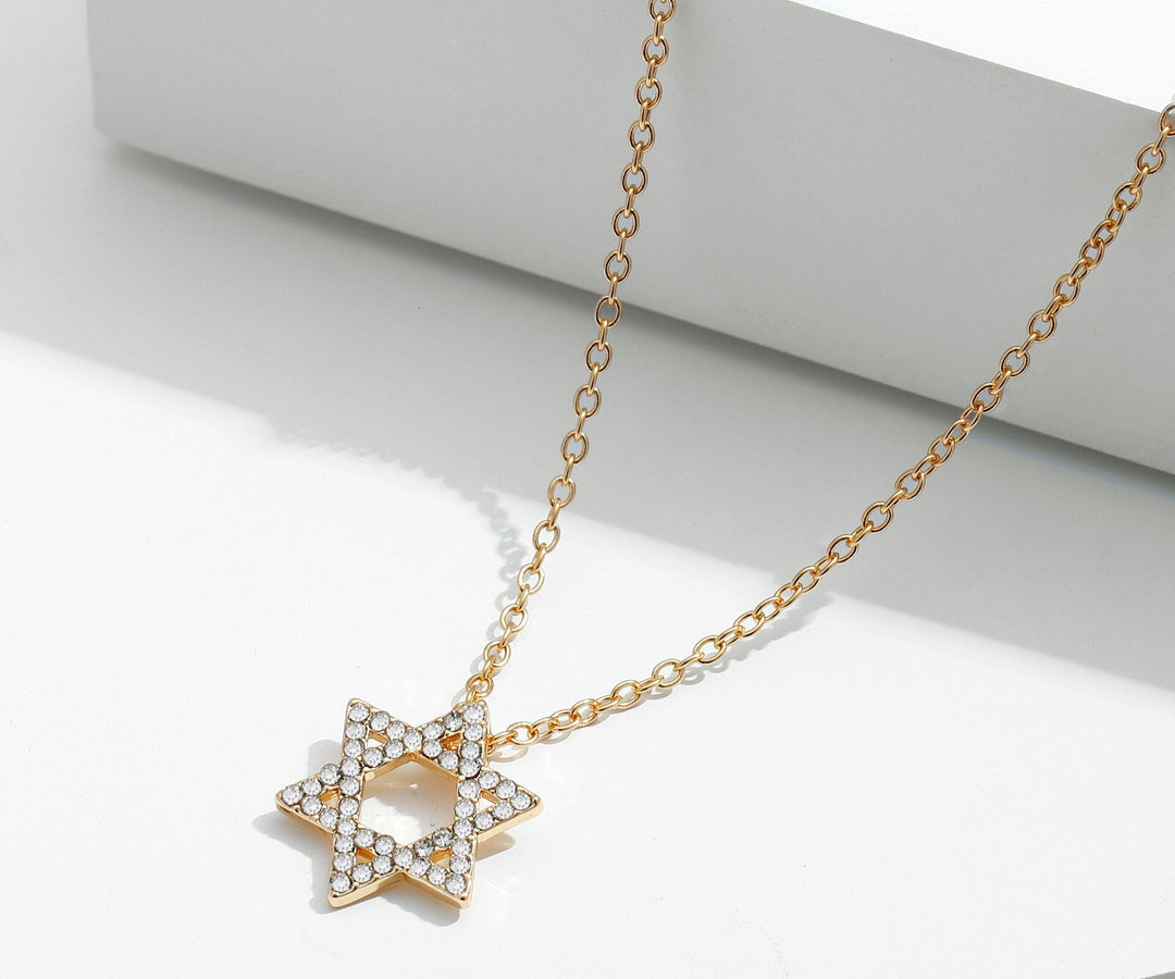 Order Israel 18K Gold Plated Star of David Necklace with Crystals-0