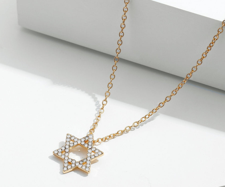 Order Israel 18K Gold Plated Star of David Necklace with Crystals-0