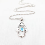Shema Israel Hamsa Necklace with Star of David & Blue Opal-2
