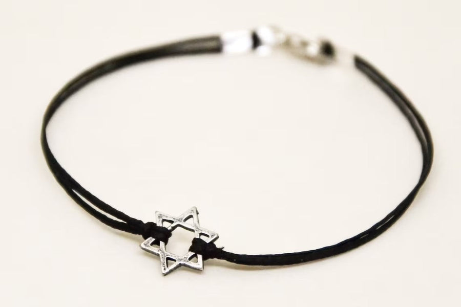 Silver-Plated Stainless Steel Star of David Cord Bracelet-0