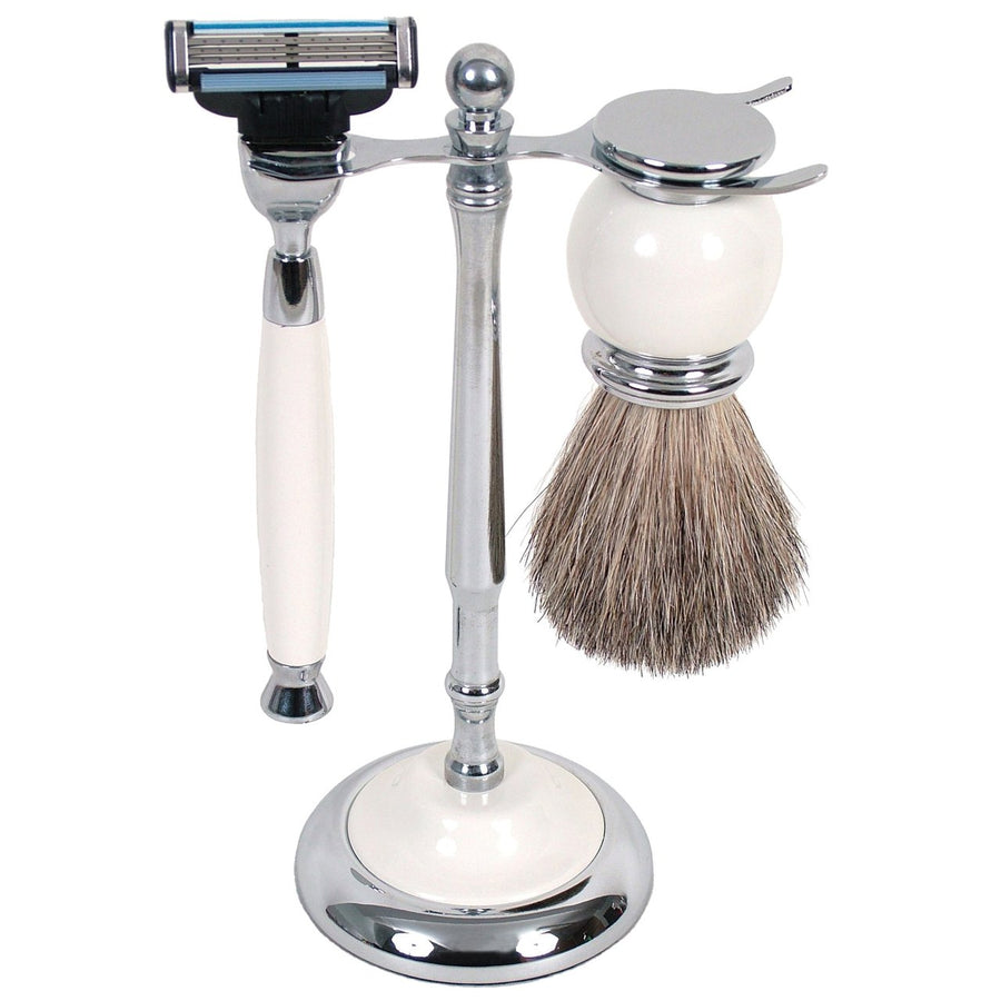 Comoy Razor Set Comoy, Comoy 3012 MAK3 SHAVE SET WHITE W/BADGERKnives, King of Knives