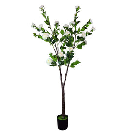 Flowering Natural White Artificial Camellia Tree 180cm