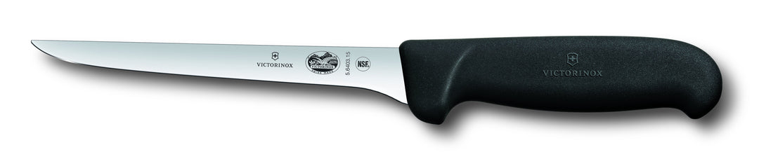 VICTROINOX 15CM STRAIGHT, NARROW FLEXIBLE BLADE, FIBROX - BLACK