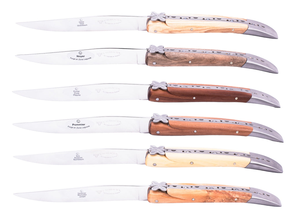 Laguiole En Aubrac Set of 6 Steak Knives Aubracien - Woods of France Mixed Wood