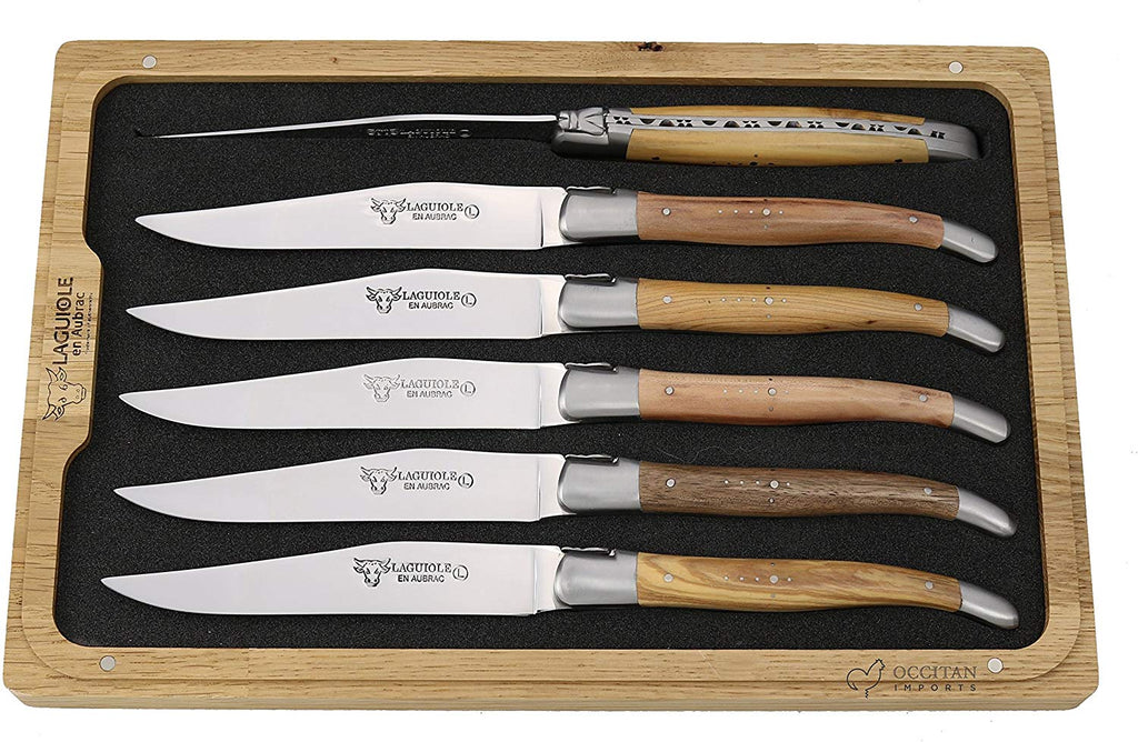 Laguiole En Aubrac 6 Steak Knives - Woods of France Mixed Wood | King of Knives Australia