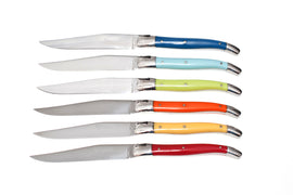 Laguiole En Aubrac Set of 6 Steak Knives - Coloured (RD, YL, OR, LI, AN, DB)