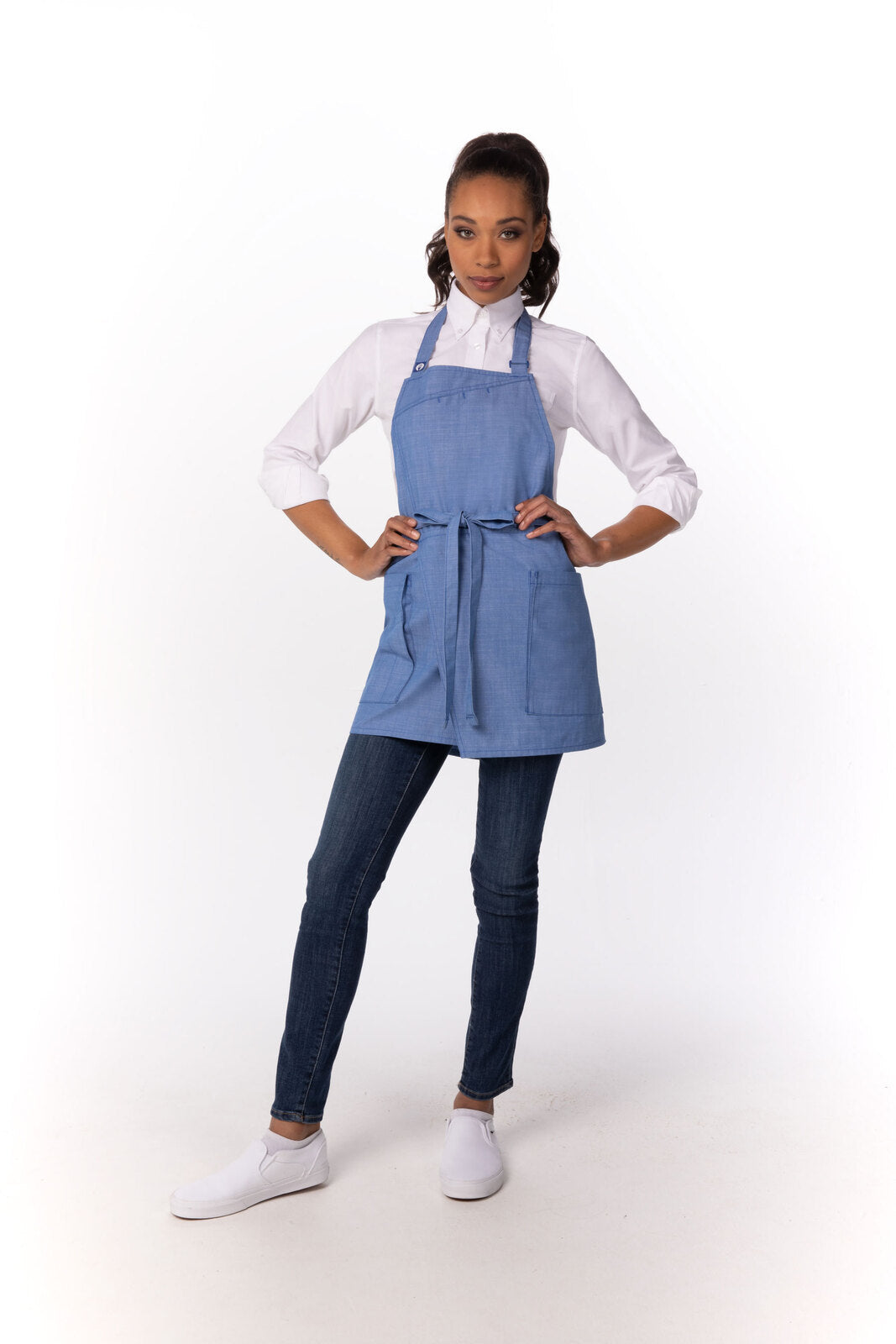 Chef Works Medford Short Bib Apron- French Blue
