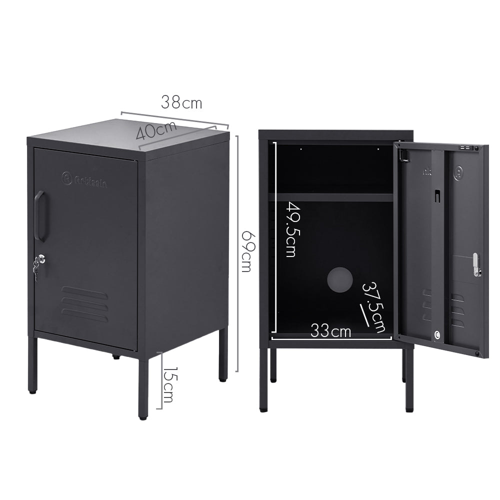 ArtissIn MINI Black Metal Bedside Cabinet – Lockable & Stylish | King of Knives e-store