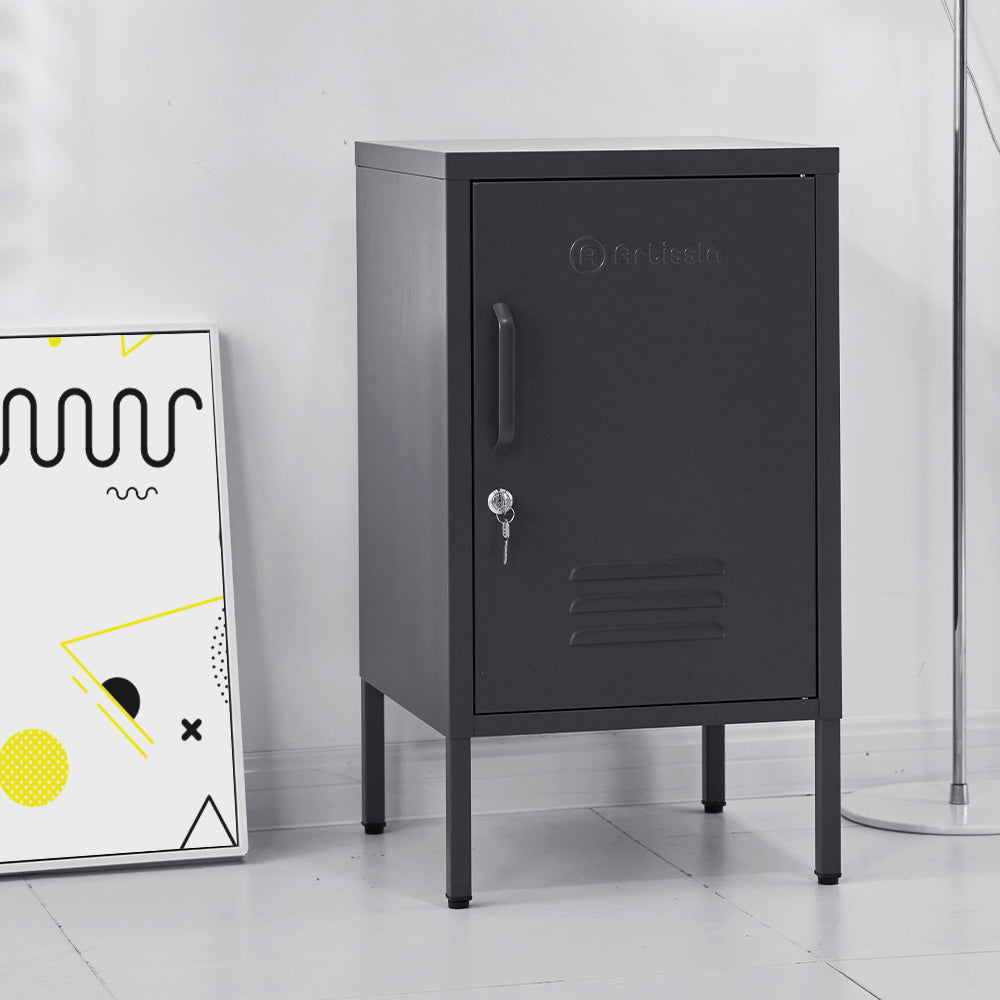 ArtissIn MINI Black Metal Bedside Cabinet – Lockable & Stylish | King of Knives e-store