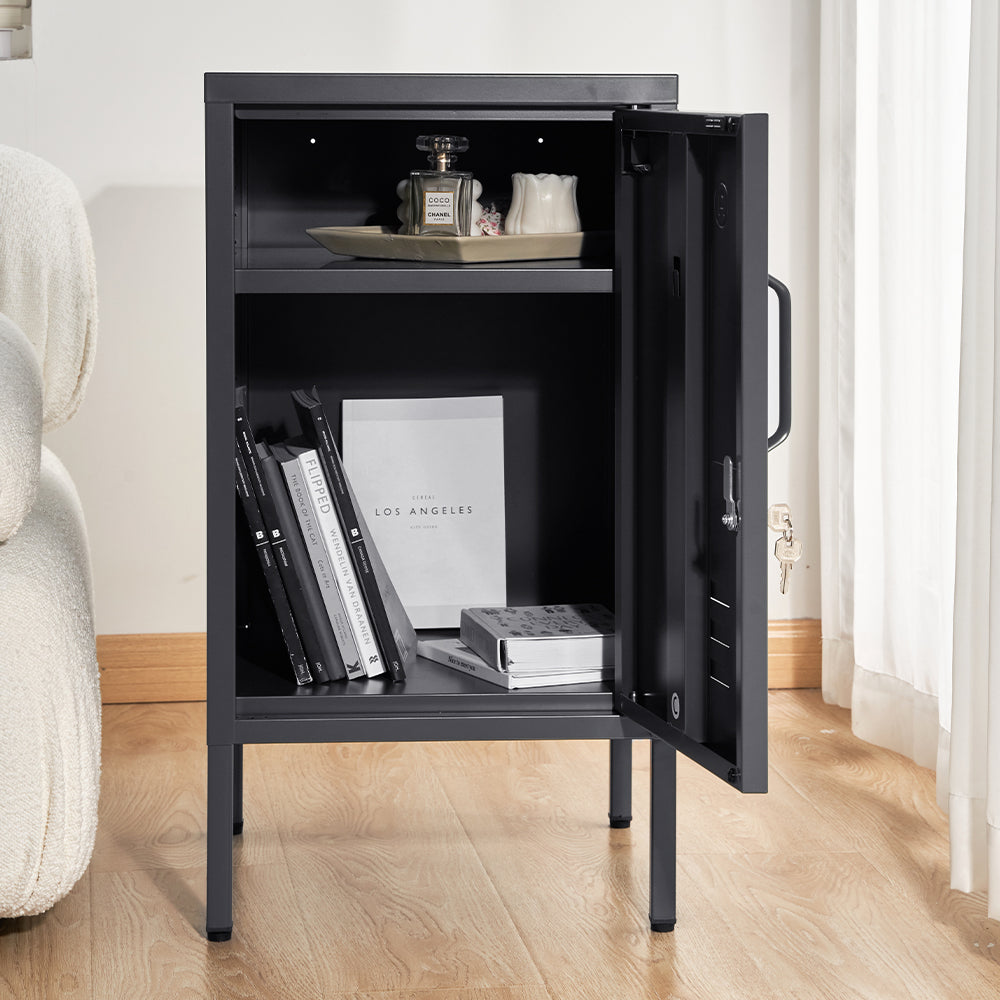 ArtissIn MINI Black Metal Bedside Cabinet – Lockable & Stylish | King of Knives e-store