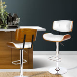 Artiss 2x Bar Stools Gas Lift Leather White