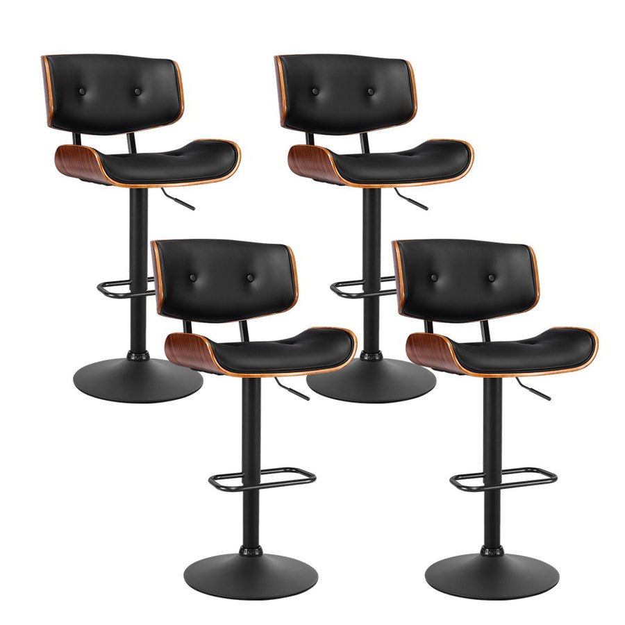 Artiss 4x Black Leather Bar Stools – Adjustable Gas Lift Seating | King of Knives e-store