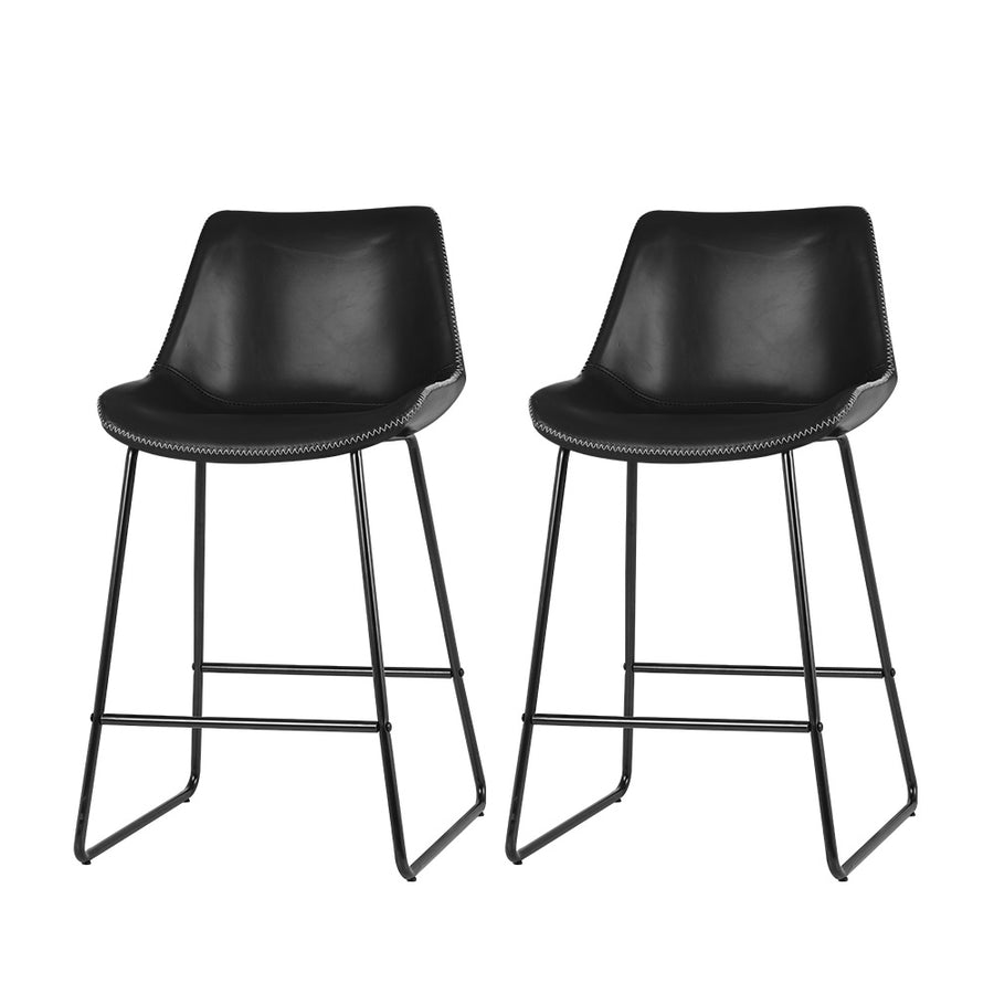 Artiss Fenella Bar Stools Set of 2 – Black PU Leather 70cm Seat