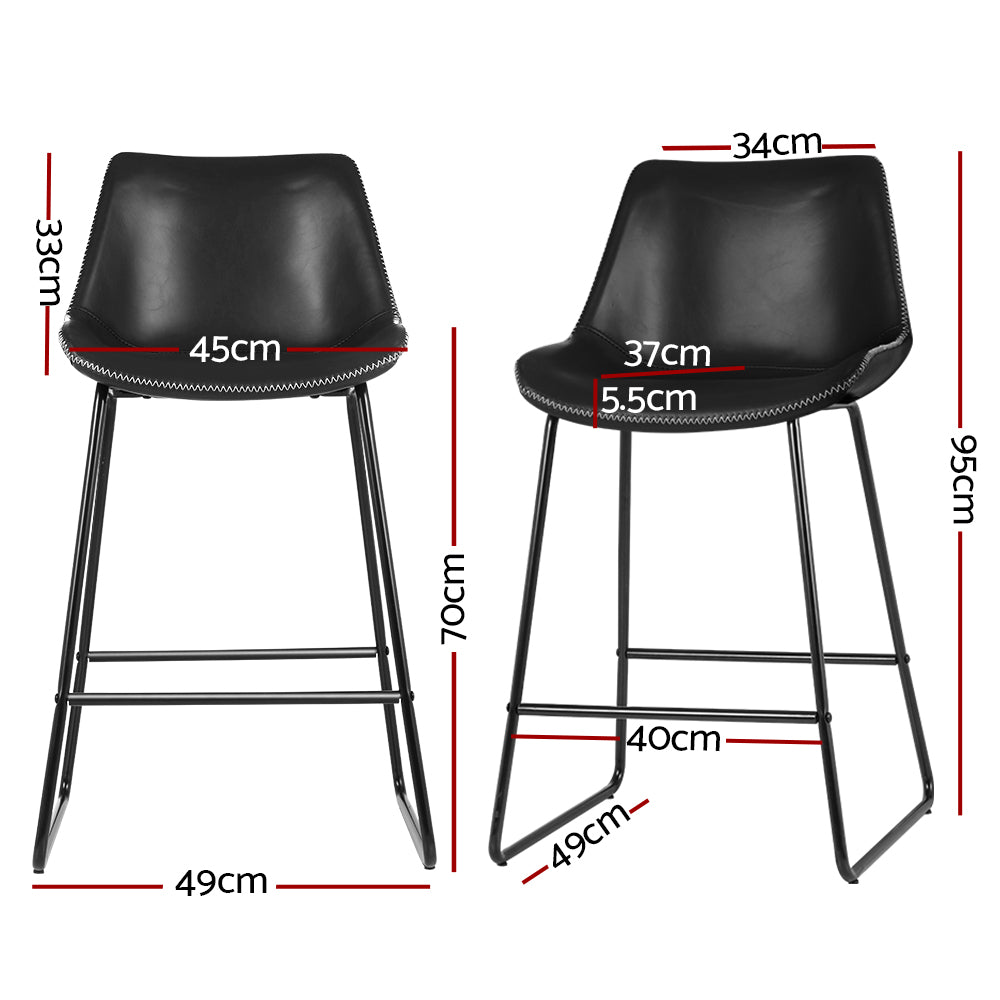 Artiss Fenella Bar Stools Set of 2 – Black PU Leather 70cm Seat