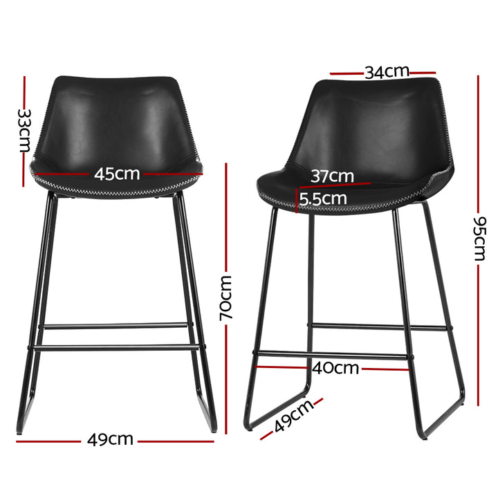 Artiss Fenella Bar Stools Set of 2 – Black PU Leather 70cm Seat